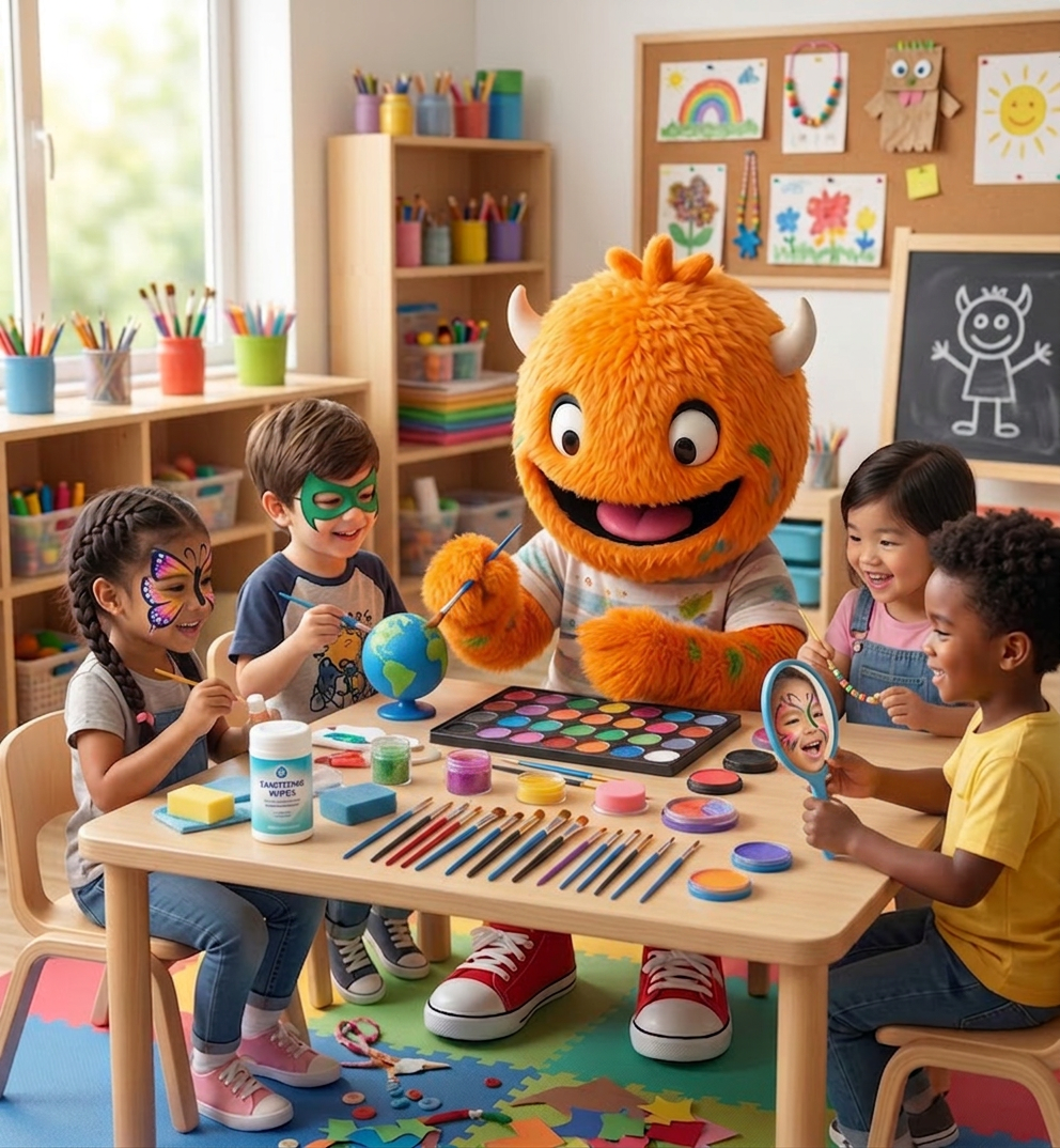 Transform to show the character painting children’s faces
